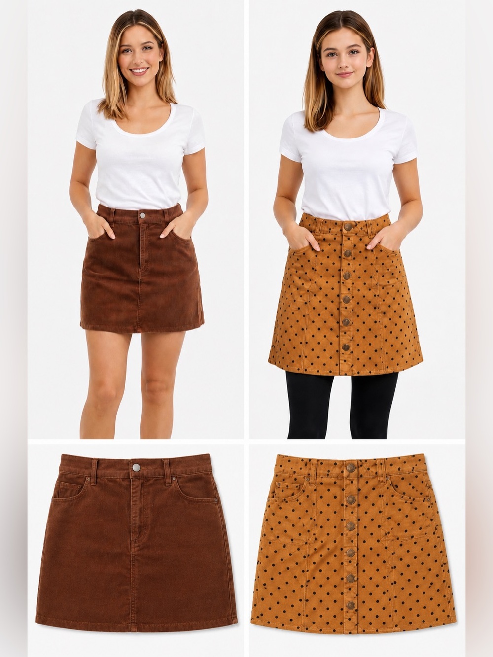 Corduroy Mini Skirt Bundle Women’s Size M Rust And Camel W/ Black Polka Dots